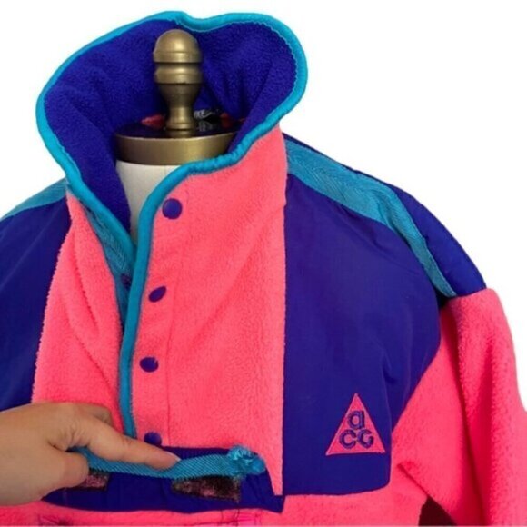 Vintage Nike ACG Neon Pink / Blue Devil's Tower Fleece Ski Jacket - M 🇺🇸 - Picture 5 of 14